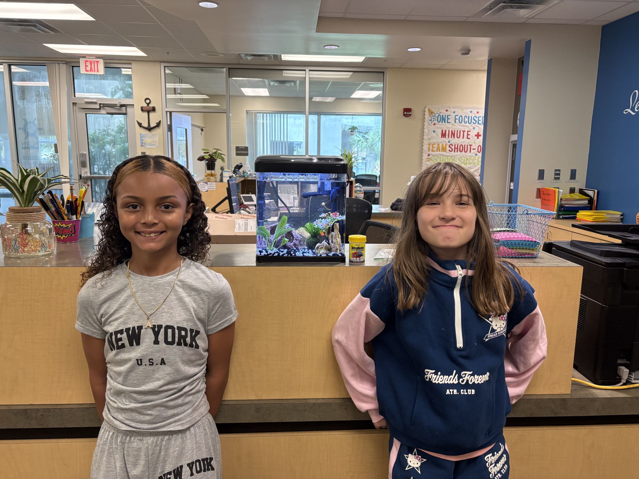 Congratulations - <p>Congratulations to Mikaela R. and Naomi K. the winners of the naming contest for our front office fish and snail.. &nbsp;Blueberry and Waffle</p>