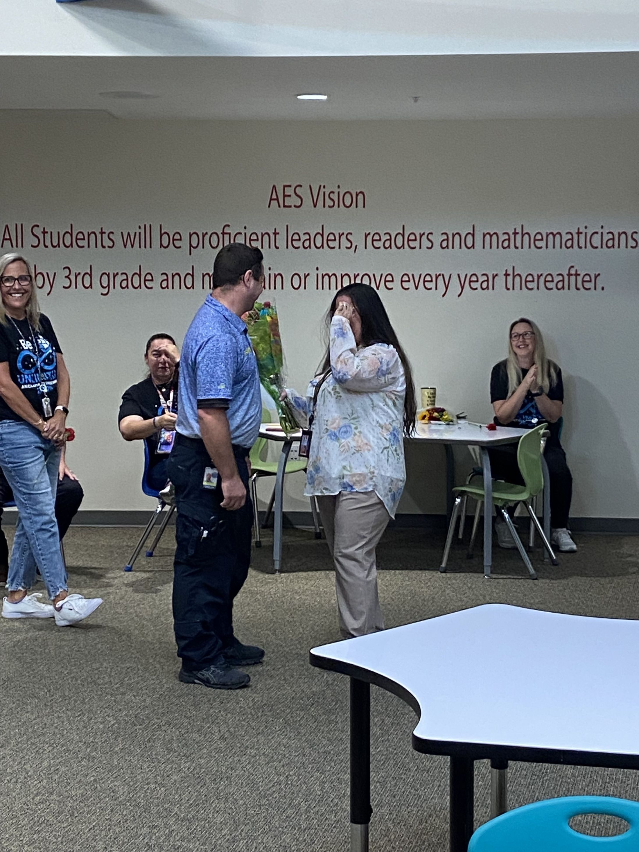 We surprised them with their spouses - <p>Congratulations to our Teacher of Year, Mrs. Machnik and our SRP of the Year, Mrs. Whah.  Thank you for your dedication.</p>