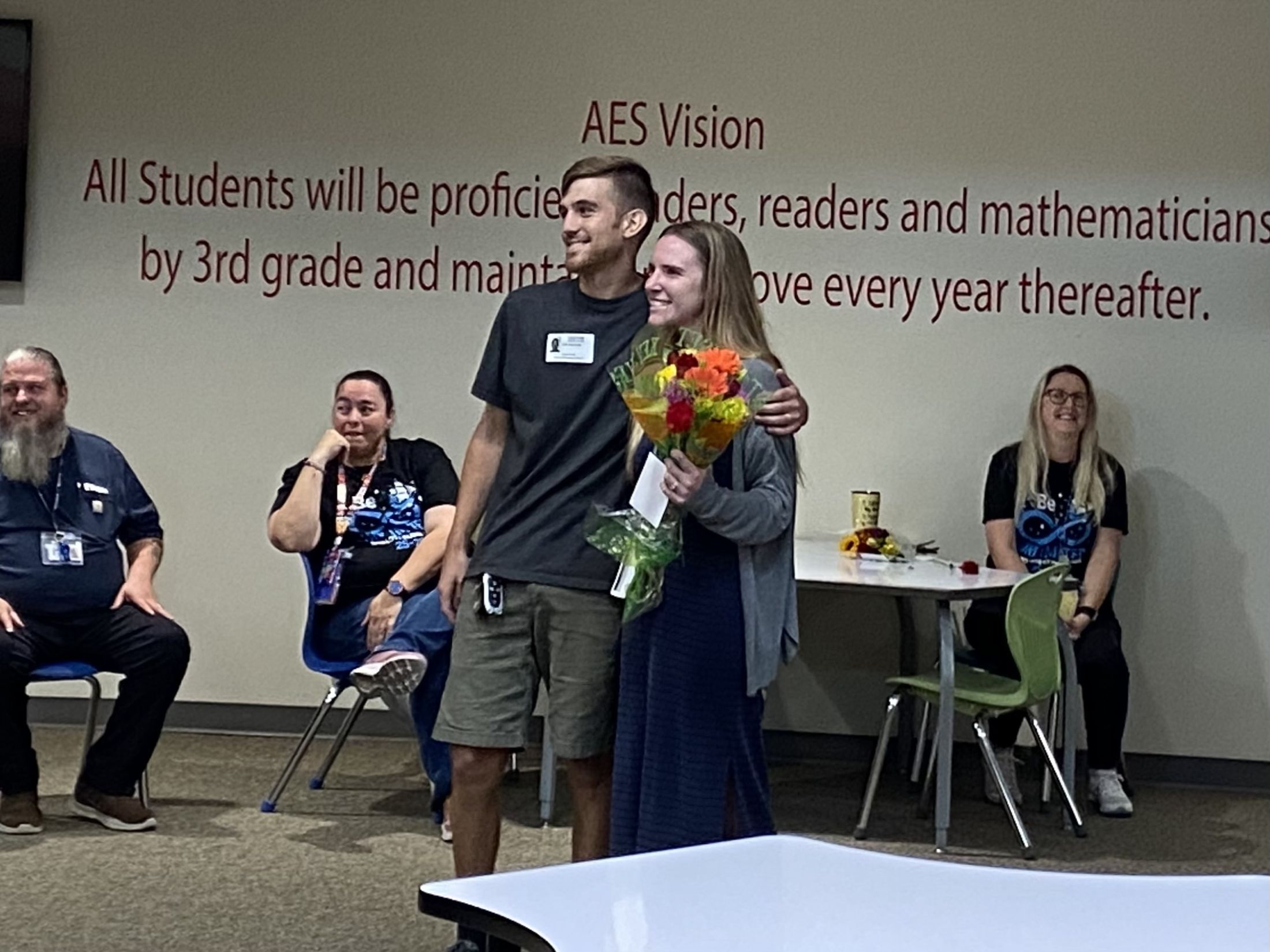 We surprised them with their spouses - <p>Congratulations to our Teacher of Year, Mrs. Machnik and our SRP of the Year, Mrs. Whah.  Thank you for your dedication.</p>